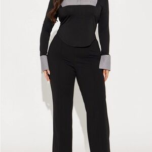 Fashion Nova Black and Gray Long Sleeve Blouse